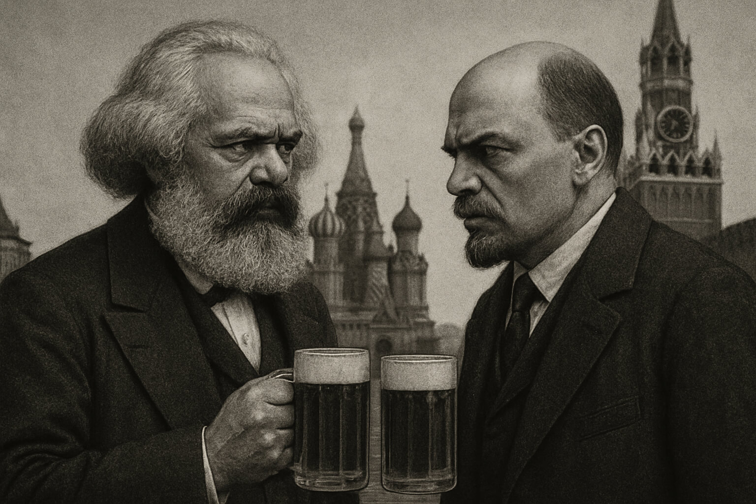 تصویری از مارکس و لنین در کنار یکدیگر