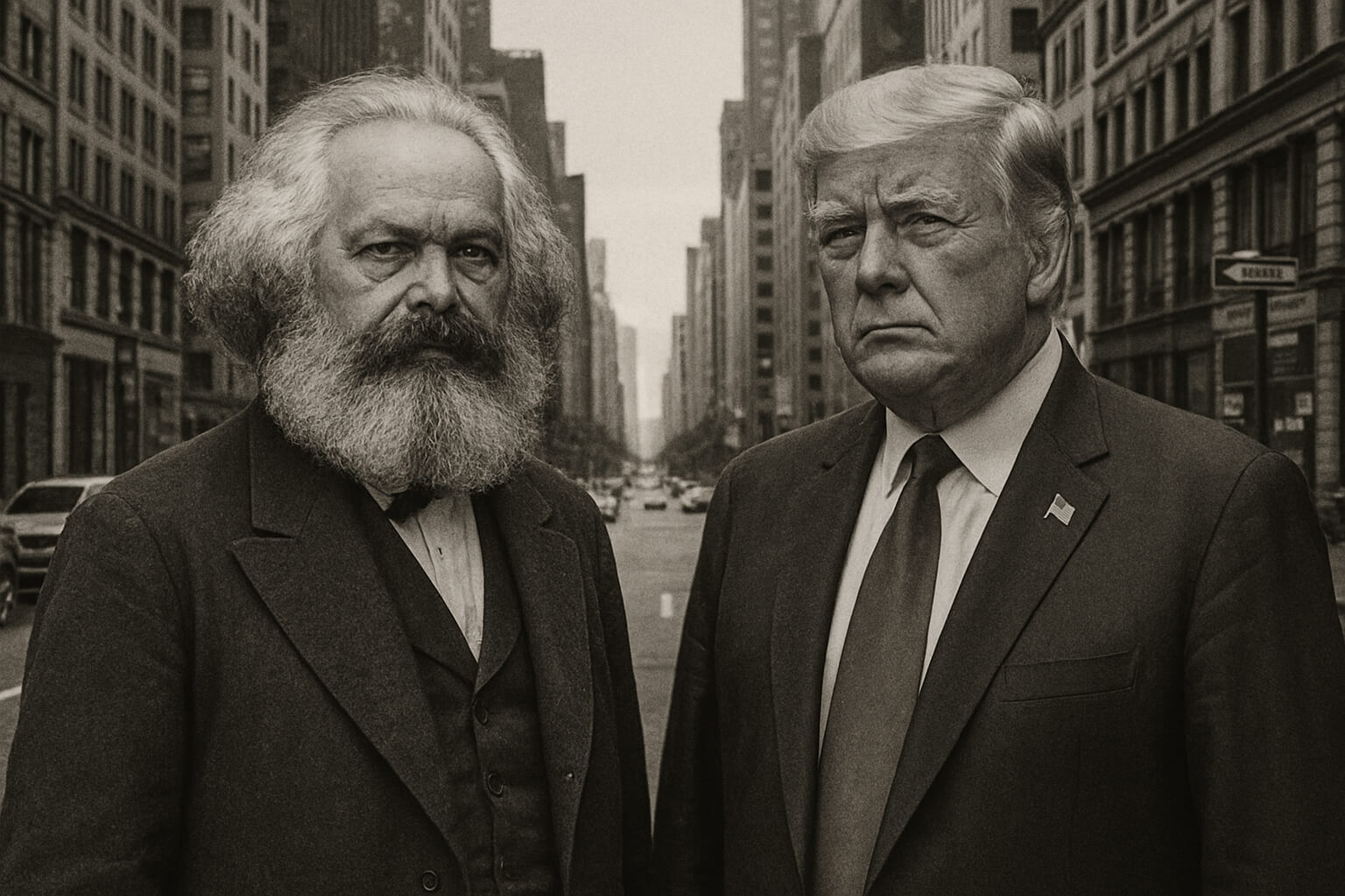 تصویری از ترامپ در کنار مارکس در وسط خیابانی در منهتن.